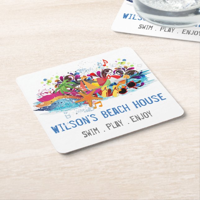 Personalized Pop Art Retro Summer Beach Coaster (Angled)