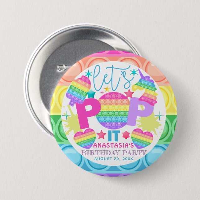 Personalized Pop It Birthday 3 Inch Round Button (Front & Back)