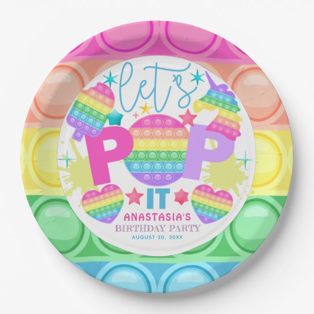 Personalized Pop It Birthday  Paper Plate (Front)