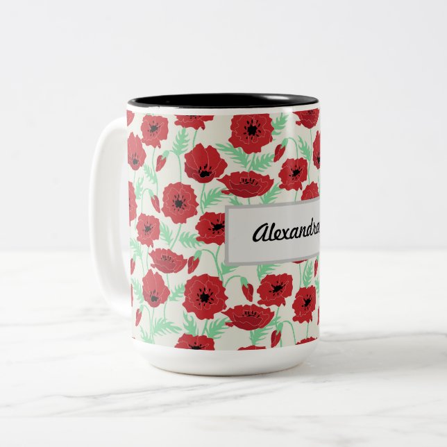 Personalized Poppy Design Two-Tone Coffee Mug (Front Left)
