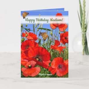 Personalized Poppy Field Happy Birthday Card