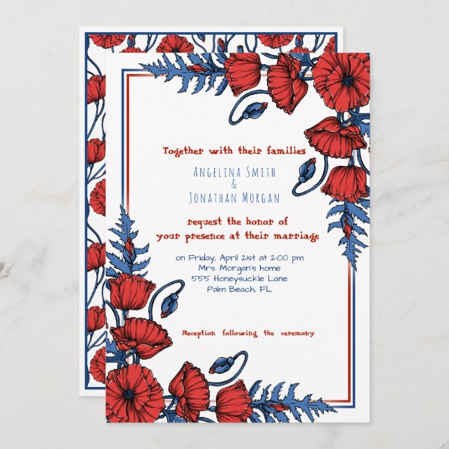 Personalized Poppy Floral Wedding Invitation (Front/Back)