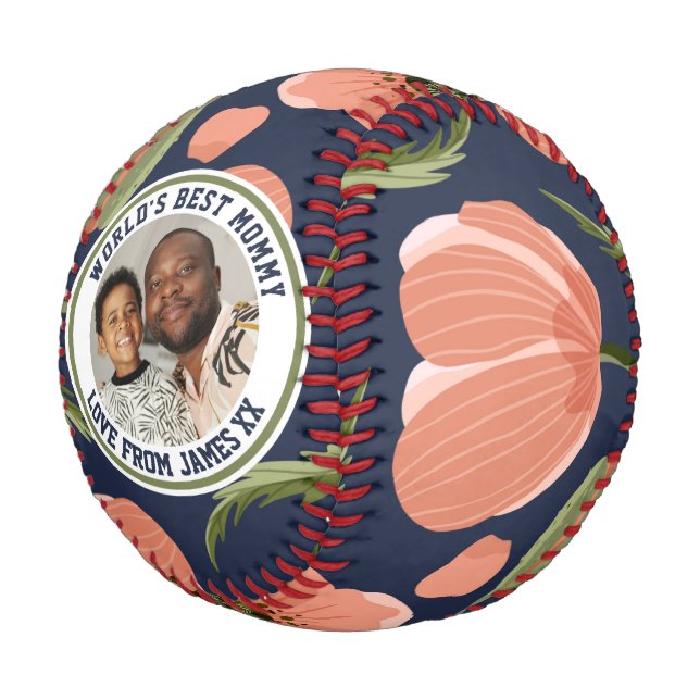 Personalized Poppy Pattern Photo Mothers Day Baseball (Angled)