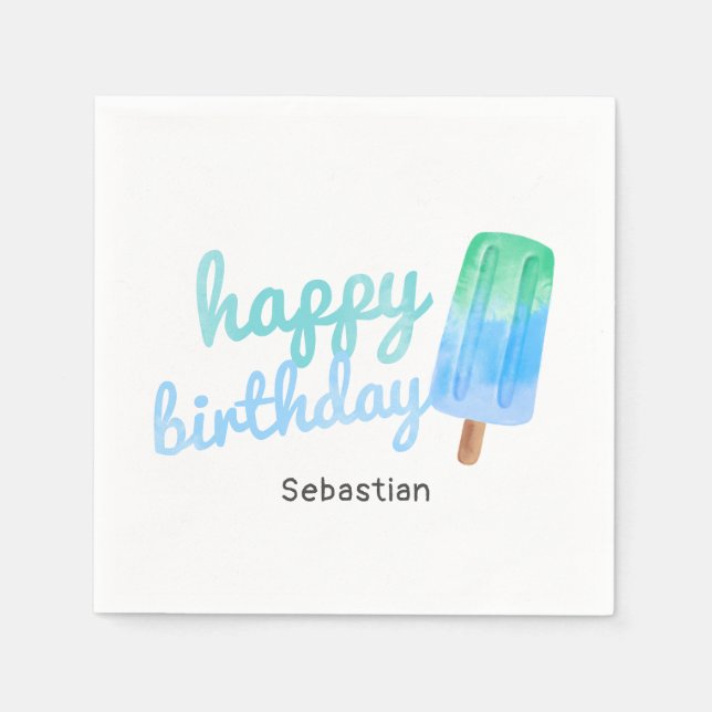 Personalized Popsicle Boy Birthday Napkin (Front)