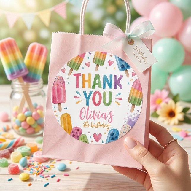 Personalized Popsicle Party Thank You  Classic Round Sticker (Creator Uploaded)