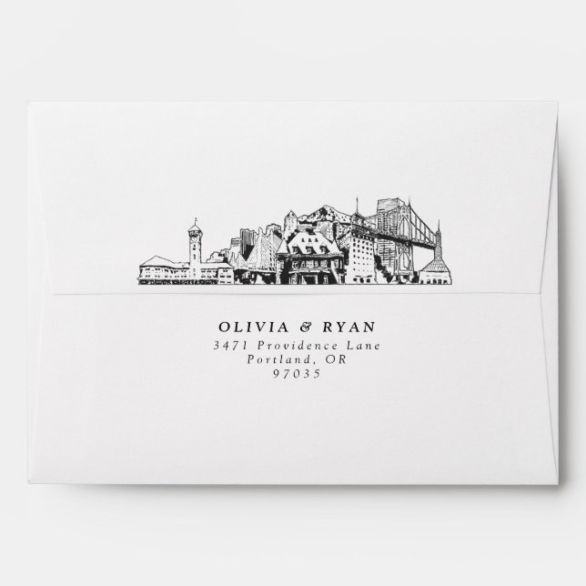 Personalized Portland Skyline Sketch Envelope (Back (Top Flap))