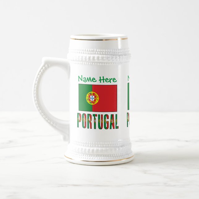 Personalized Portugal Flag Heritage Beer Stein (Left)