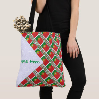 Personalized Portugal Flag Tiled Shoulder Tote Bag