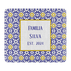 Personalized Portuguese Tiles Blue Mediterranean  Cutting Board