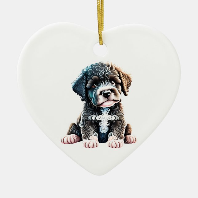 Personalized Portuguese Water Dog Puppy Ceramic Ornament (Front)