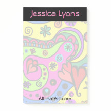 Personalized Post-It Notes Swirls, Hearts, Flowers
