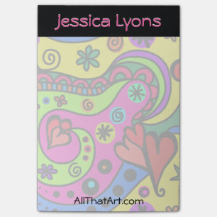 Personalized Post-It Notes Swirls, Hearts, Flowers