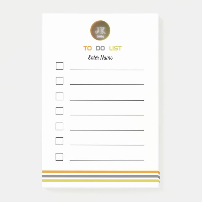 Personalized Post-it Notes To Do List 2024 JK Logo (Front)