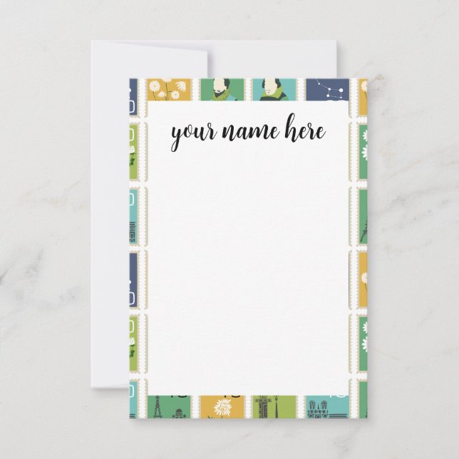 Personalized Postage Stamps Notecards (Front)