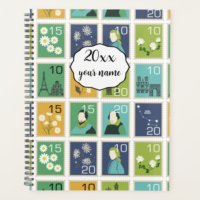 Personalized Postage Stamps Planner Notebook (Front)