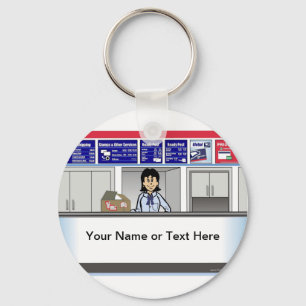 Personalized Postal Counter Worker Female Cartoon  Keychain