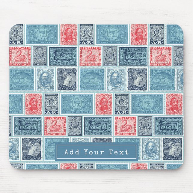 Personalized Postal Stamps Blue Vintage Pattern Mouse Pad (Front)