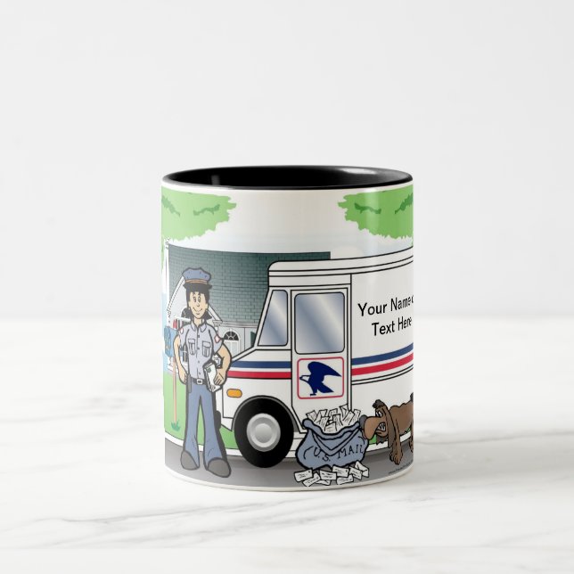 Personalized Postal Worker - Female Cartoon Two-Tone Coffee Mug (Center)