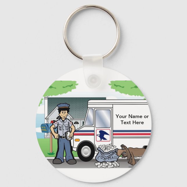 Personalized Postal Worker - Male Cartoon  Keychain (Front)