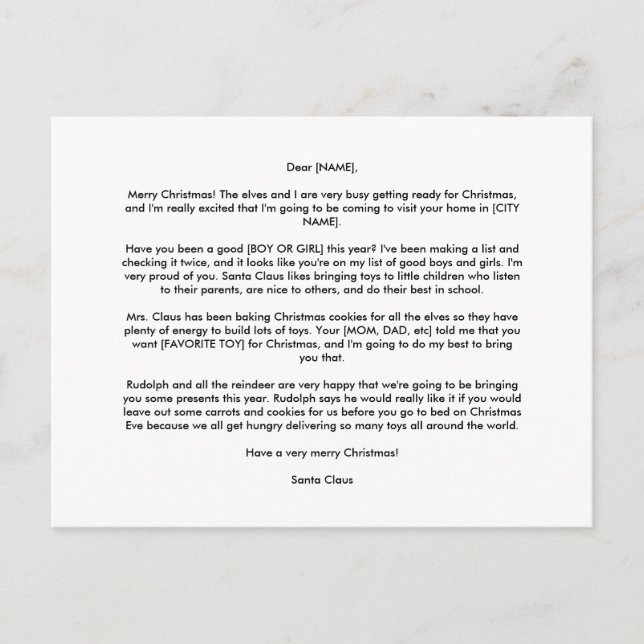 Personalized POSTCARD FROM SANTA (Front)