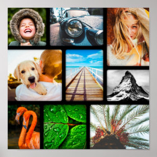 Personalized Poster 9 Photo Collage Framed Black