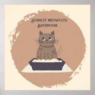 Personalized Poster, Cat's Bathroom, Brown Cat Poster