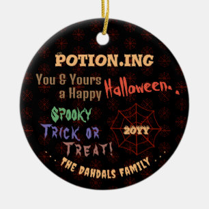Personalized Potion Colourful Halloween Spiderweb Ceramic Ornament