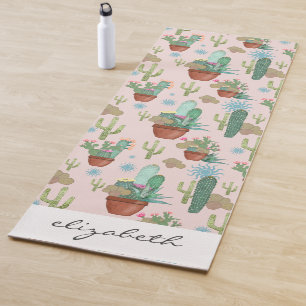 Personalized Potted Cacti and Succulents on Blush Yoga Mat