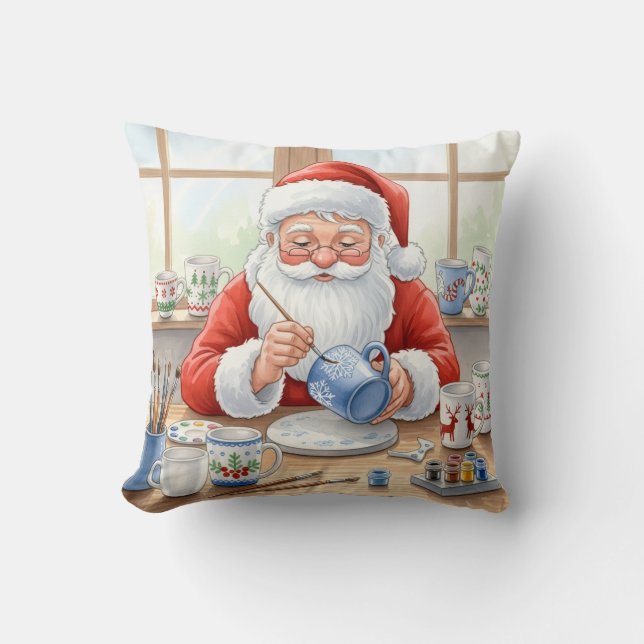  Personalized Pottery Painting Santa Claus  Throw Pillow (Front)