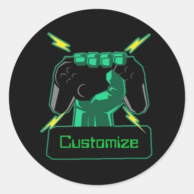 Personalized Power Gamer Classic Round Sticker (Front)