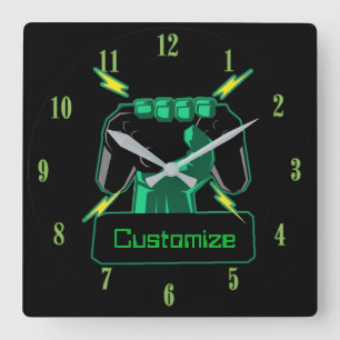 Personalized Power Gamer Square Clock