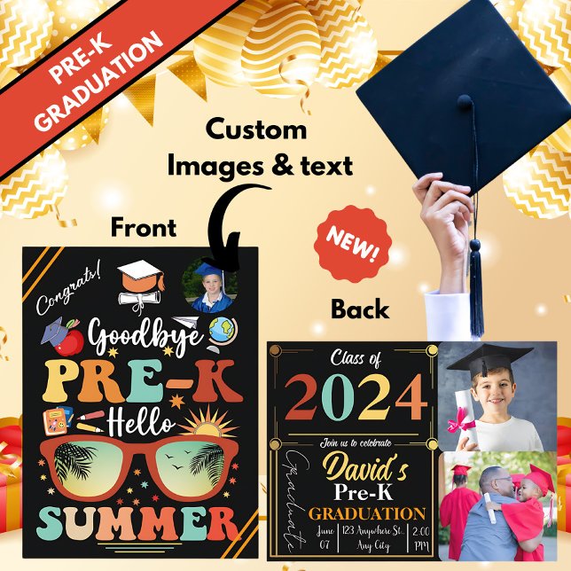 Personalized Pre-k Graduation Hello Summer Announcement Postcard (Creator Uploaded)