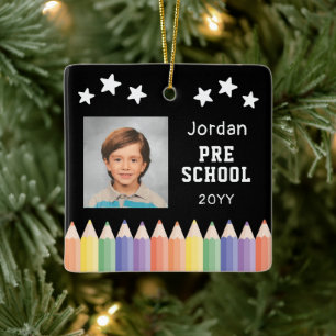 Personalized Pre School Colourful Photo Keepsake Ceramic Ornament