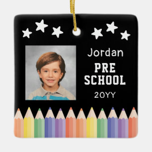 Personalized Pre School Colourful Photo Keepsake Ceramic Ornament