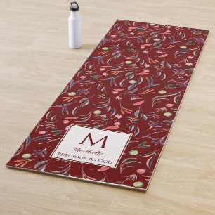 Personalized PRECIOUS2GOD Deep Red Floral Monogram Yoga Mat
