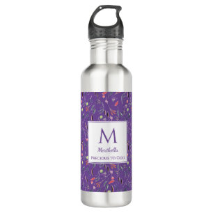 Personalized PRECIOUS2GOD Mauve Floral Monogram 710 Ml Water Bottle