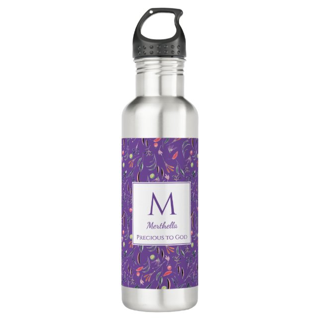 Personalized PRECIOUS2GOD Mauve Floral Monogram 710 Ml Water Bottle (Front)