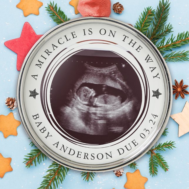Personalized Pregnancy Announcement Photo Metal Ornament (Creator Uploaded)