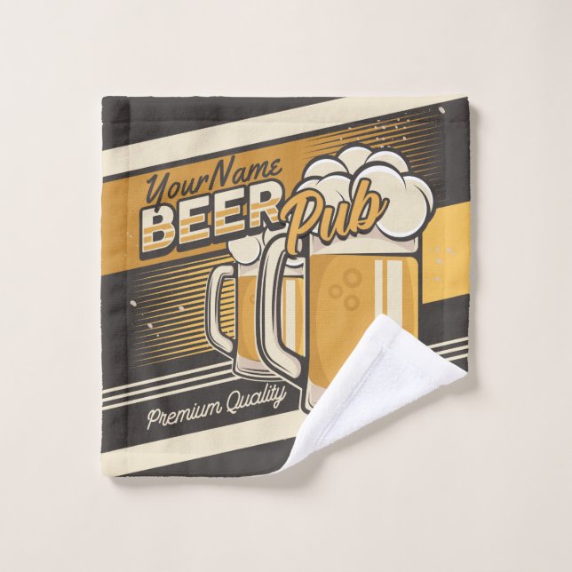 Personalized Premium Cold Beer Mug Pub Bar  Bath Towel Set (Wash Cloth)