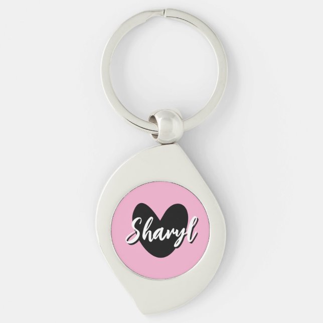 Personalized premium keychain with black heart (Front)