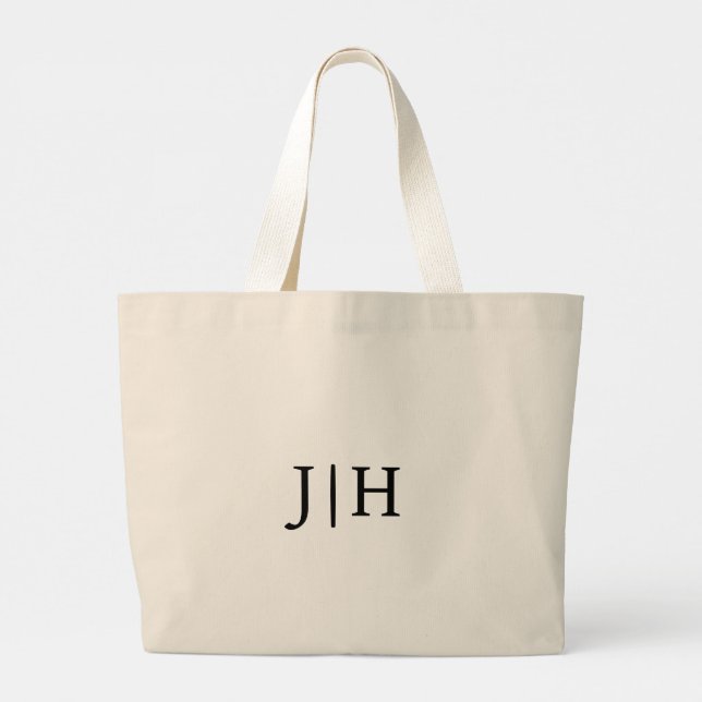 Personalized Preppy Black Monogram Canvas Tote Bag (Back)