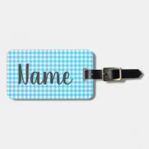 Personalized Preppy Blue Gingham Luggage Bag Tag