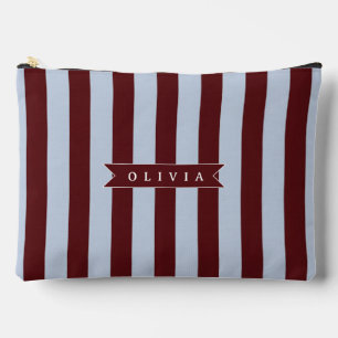 Personalized Preppy Brown Blue Cabana Stripe Accessory Pouch