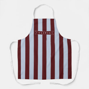 Personalized Preppy Brown Blue Cabana Stripe Apron