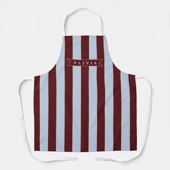 Personalized Preppy Brown Blue Cabana Stripe Apron (Front)