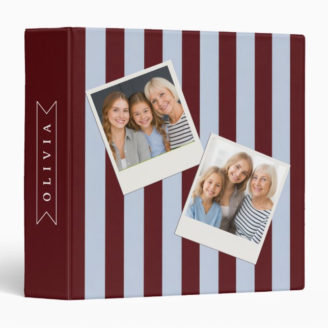 Personalized Preppy Brown Blue Cabana Stripe Binder (Front/Spine)