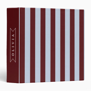 Personalized Preppy Brown Blue Cabana Stripe Binder