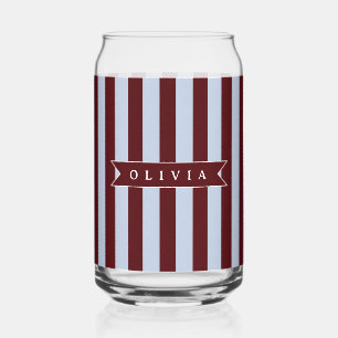 Personalized Preppy Brown Blue Cabana Stripe Can Glass