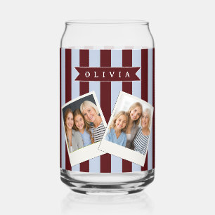 Personalized Preppy Brown Blue Cabana Stripe Can Glass