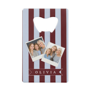 Personalized Preppy Brown Blue Cabana Stripe Credit Card Bottle Opener